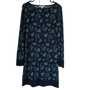 Michael‎ Kors EUC Navy Teal White Paisley Midi Long Sleeve Dress Medium
